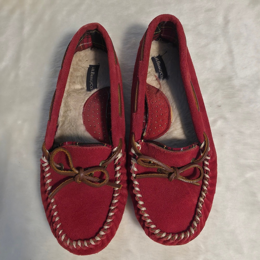 G.H. Bass & Co. Moccasin Loafers Slippers Red Suede Leather Womens 9